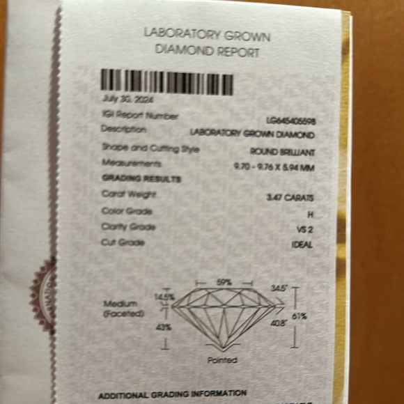 3.47 round brilliant cut lab diamond - Picture 8 of 8